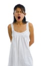 Asian woman yawning