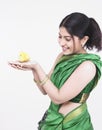 Asian woman with a yellow chick Royalty Free Stock Photo