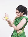 Asian woman with a yellow chick Royalty Free Stock Photo