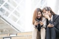 Asian women or businesswomen using smartphone , business and communication concept