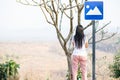 Asian women happily stood looking the mountains