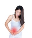 Asian women her stomach aches hard isolated