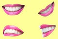 Asian women lips and smile on yellow background