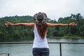 Asian women relax in the holiday. In the natural atmosphere, mountain forest