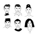 Asian women`s men`s head portraits. Mono-ethnic team gruop crowd community