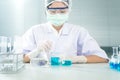 Asian women scientist with test tube making research in clinical laboratory.Science, chemistry, technology, biology and people con Royalty Free Stock Photo