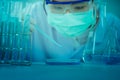 Asian women scientist with test tube making research in clinical laboratory.Science, chemistry, technology, biology and people con Royalty Free Stock Photo