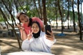 asian women sportswear taking picture selfie