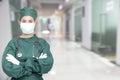 Asian women surgeon doctors with stethoscope wear mask at hospital clinic against corona covid-19 virus diagnostics analyse