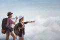 Asian women tourists were excited to see the mist on the mountain Royalty Free Stock Photo