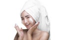 Asian women use a facial foam to wash cosmetics off the face