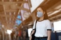 Asian women wear masks to protect The PM 2.5 pollution