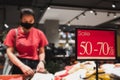 Asian women wear medical masks and buying discounted clothes