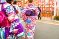 Asian women wearing traditional gimono at Fushimi Inari Shrine i Royalty Free Stock Photo