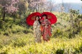 Asian women wearing traditional japanese kimono Royalty Free Stock Photo