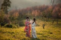 Asian women wearing traditional japanese kimono Royalty Free Stock Photo