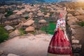 Asian women wearing traditional Korean clothes Hanbok visit an ancient village in the south of South Korea Royalty Free Stock Photo