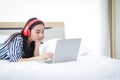 Asian women Work from home Sleep, relax, watch movies