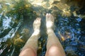 Asian Women, Young Girl Legs Soaking in Water Stream Royalty Free Stock Photo