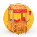 Asian Wooden Street Food Meatball Noodle Cart with Chairs. 3d Rendering