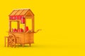 Asian Wooden Street Food Meatball Noodle Cart with Chairs. 3d Rendering