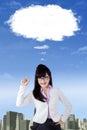 Asian worker with cloud thinking idea Royalty Free Stock Photo