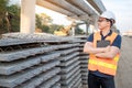 Asian worker showing thumb up at construction site Royalty Free Stock Photo