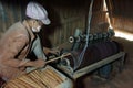 Asian worker, wood workshop, coconut product Royalty Free Stock Photo