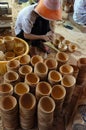 Asian worker, wood workshop, coconut product Royalty Free Stock Photo