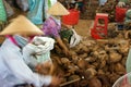 Asian worker, wood workshop, coconut product Royalty Free Stock Photo