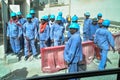 Asian workers in Dubai. A group of Asian workers at the construction site. Dubai. August 2018.