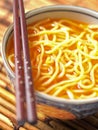 Asian yellow noodles in chili oil