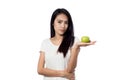 Asian youn woman healthy holding green apples
