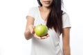 Asian youn woman healthy holding green apples