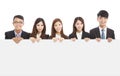 Asian young business people holding white board Royalty Free Stock Photo