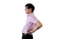 Asian young businessman has standing with backache on isolated on wihte background Royalty Free Stock Photo