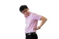 Asian young businessman has standing with backache on isolated on wihte background Royalty Free Stock Photo