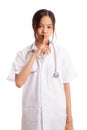 Asian young female doctor do quiet sign