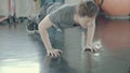 Asian young man doing push up with strength and power for bodyweight in the gym, asia male handsome exercise