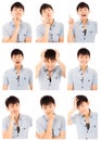 Asian young man face expressions composite isolated on white Royalty Free Stock Photo