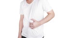 Asian Young men are suffering from stomach ulcers. gastritis Caused by the infection of H. pylori bacteria healthcare and health Royalty Free Stock Photo