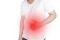 Asian Young men are suffering from stomach ulcers. gastritis Caused by the infection of H. pylori bacteria healthcare and health Royalty Free Stock Photo