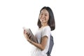 An Asian young student lady with the white backgroud Royalty Free Stock Photo