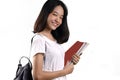 An Asian young student lady with the white backgroud Royalty Free Stock Photo