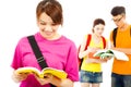 Asian young student read a book with classmates Royalty Free Stock Photo