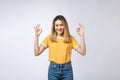 Asian young woman beautiful smile with ok finger sign isolate on white background Royalty Free Stock Photo