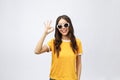 Asian young woman beautiful smile with ok finger sign isolate on white background Royalty Free Stock Photo