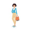 Asian young woman in casual clothes standing with shopping bags