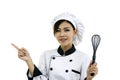 Asian Young woman chef cook on white