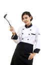 Asian Young woman chef cook on white